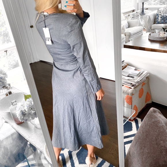 ☑️ ZARA GREY HERRINGBONE LONG SLEEVE MAXI DRESS! - Picture 5 of 9